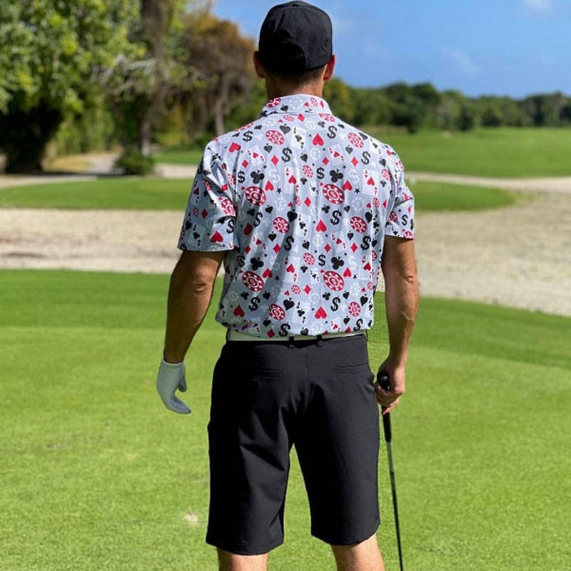 OEM de alta calidad de los hombres Poker Black Jack Golf Manga corta 4 Way Estiramiento Ligero Rápido Seco Golf Polo Camisa Logotipo personalizado
