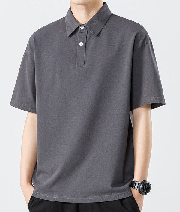 Estilo masculino de Hong Kong Verano Peso pesado Antimicrobiano Frío Sentimiento Color sólido Camiseta de polo sencilla corta