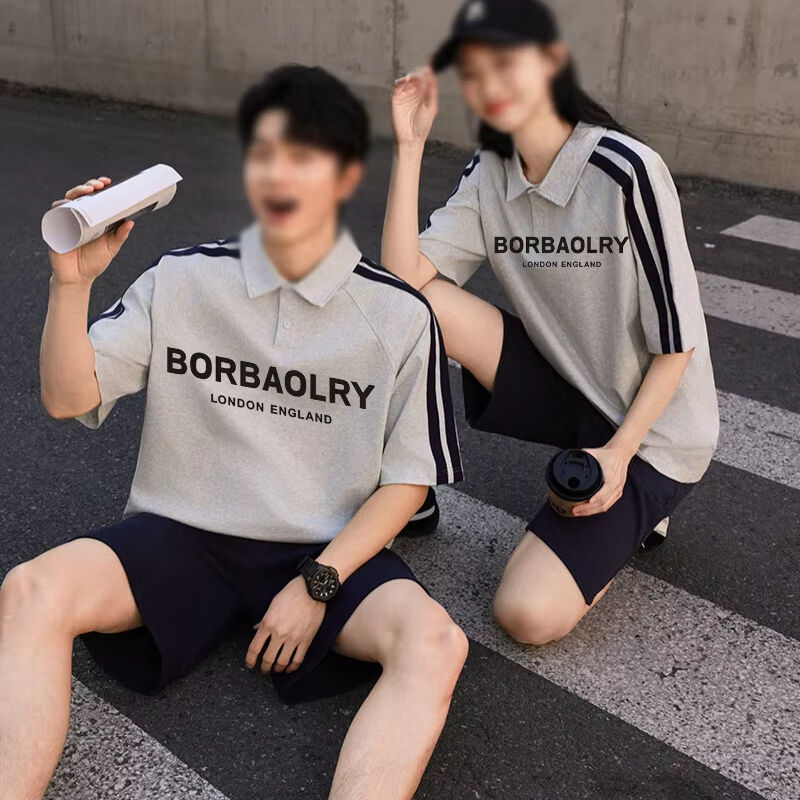 Camiseta de hombre de verano con manga corta para camiseta de polo Collar estilo americano de la calle media camiseta con manga elegante letra de punto