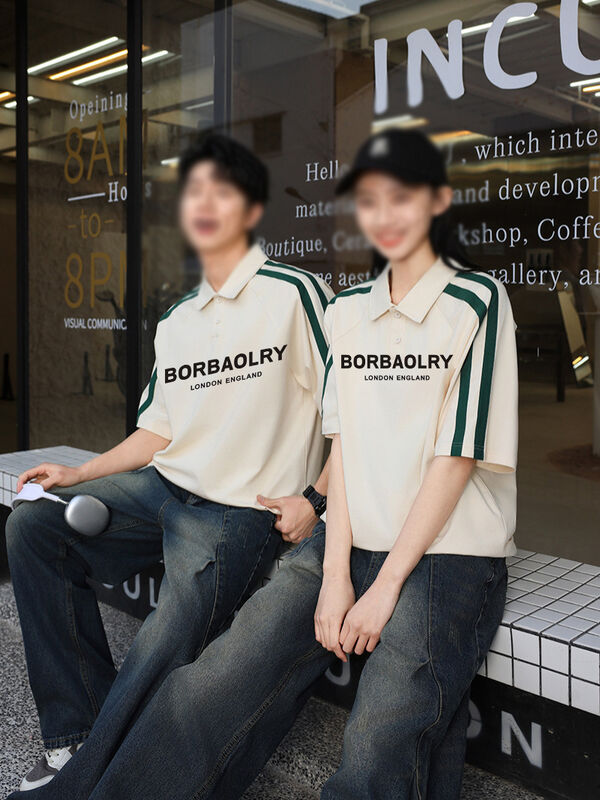 Camiseta de hombre de verano con manga corta para camiseta de polo Collar estilo americano de la calle media camiseta con manga elegante letra de punto