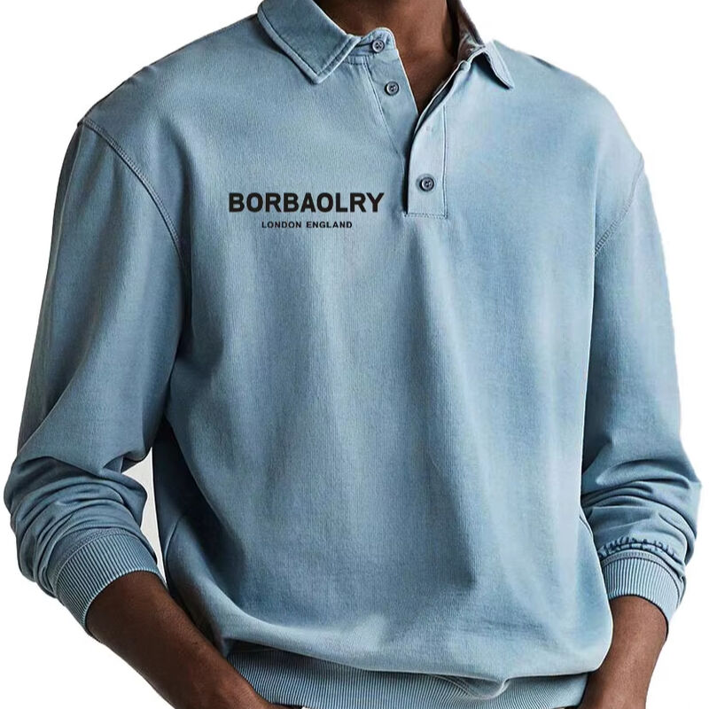 Camisa Polo Casual de Punto Liso con Logo Personalizado de Algodón de Alta Calidad al por Mayor, Camisas Polo de Manga Larga para Hombre de Secado Rápido para Deportes