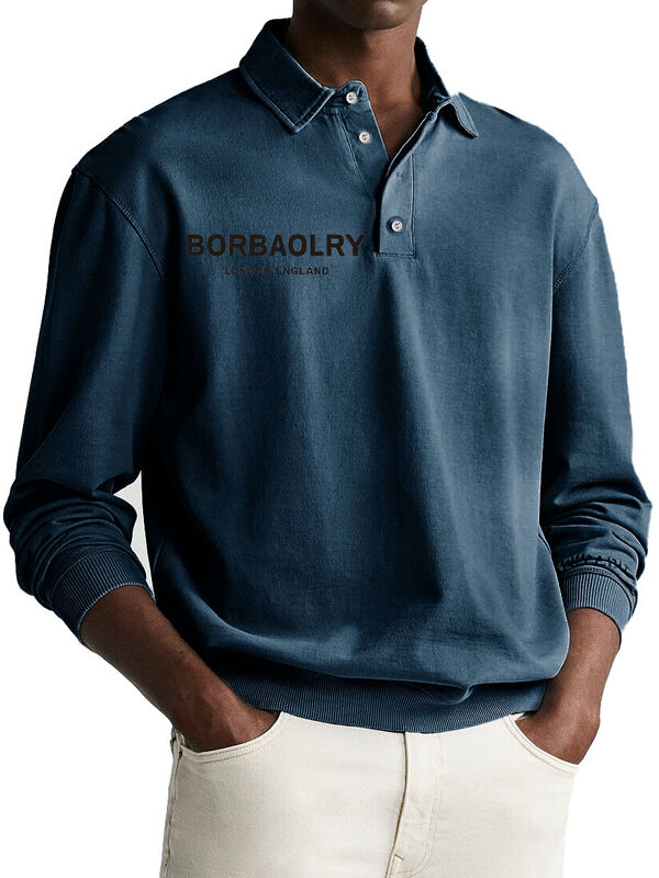 Camisa Polo Casual de Punto Liso con Logo Personalizado de Algodón de Alta Calidad al por Mayor, Camisas Polo de Manga Larga para Hombre de Secado Rápido para Deportes